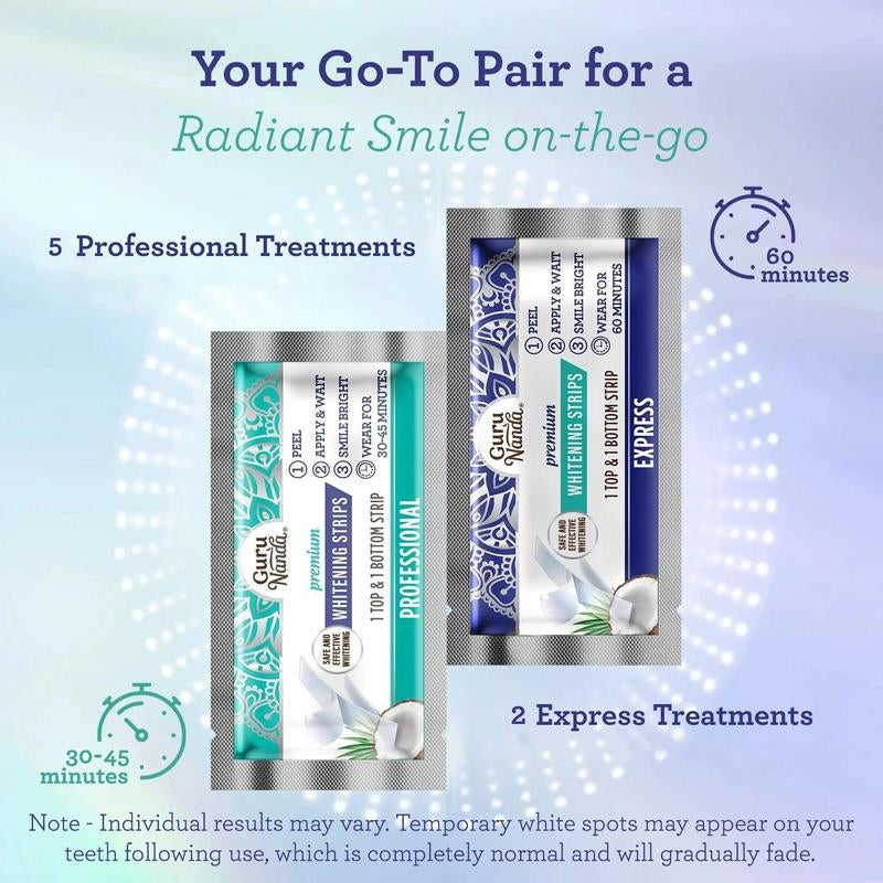 Achieve a Dazzling Smile with Gurunanda Whitening Strips - 7-Day Treatment for Sensitive Teeth - Enamel-Safe & Mess-Free!